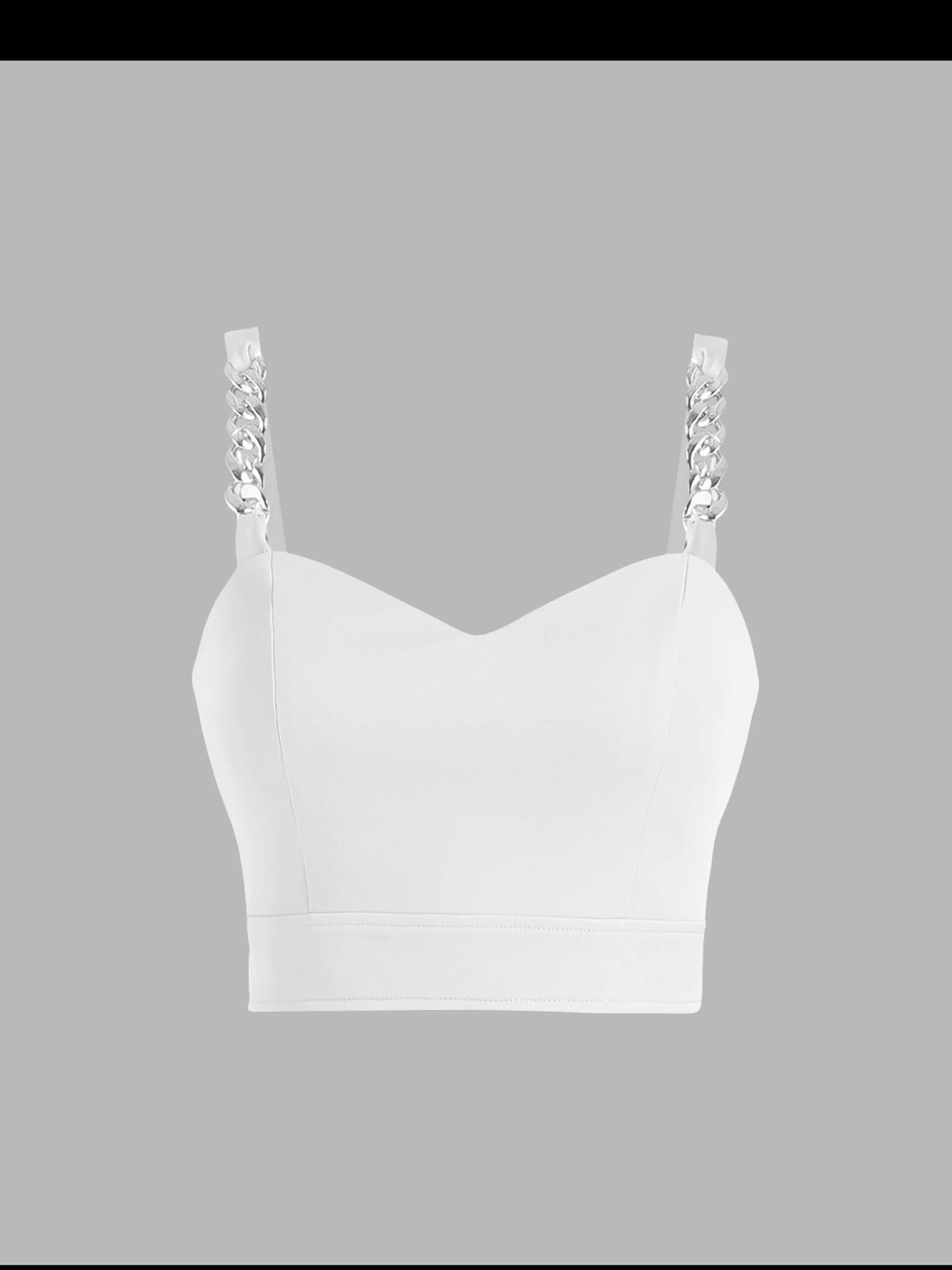Women's White Crop Cami with Chain-Strap Detail
